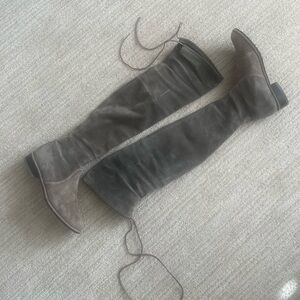 Stuart Weitzman flat over the knee suede boots, taupe color. Size 6